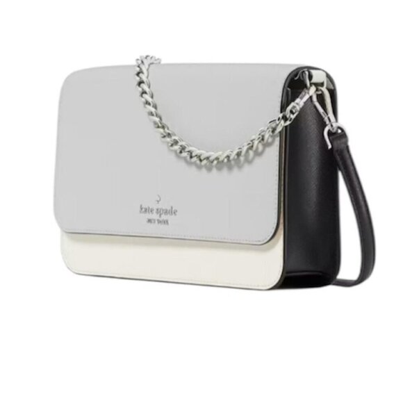 Kate Spade Womens Grey Leather Madison Medium Flap Convertible Crossbody New - Picture 7 of 8